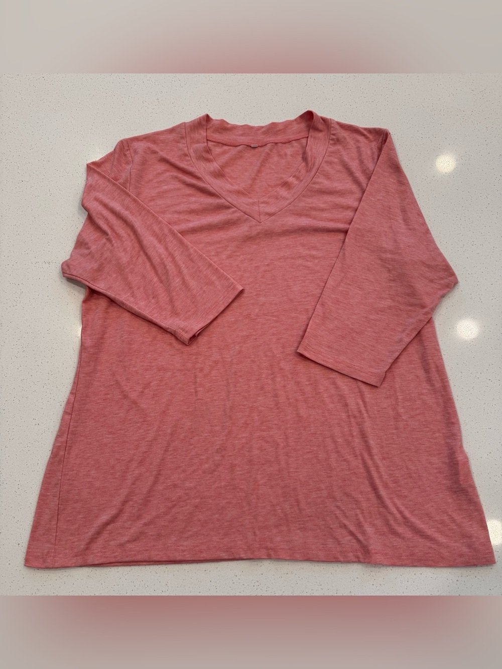 Women's Heather Rose Pink V-Neck 3/4 Sleeve Tee Top XL Casual Soft Knit Stretch